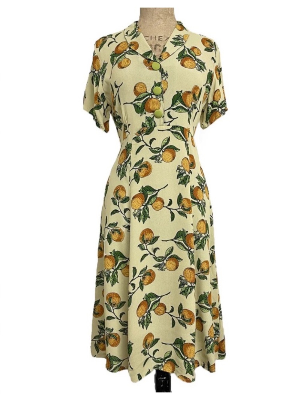 XXL NWOT orange cream 1940s day dress